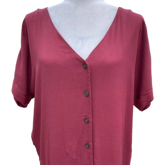 Madewell Burgundy Shirt Dress Womens XXS 2XS Short Sleeve Button Front Shapeless - Picture 3 of 13